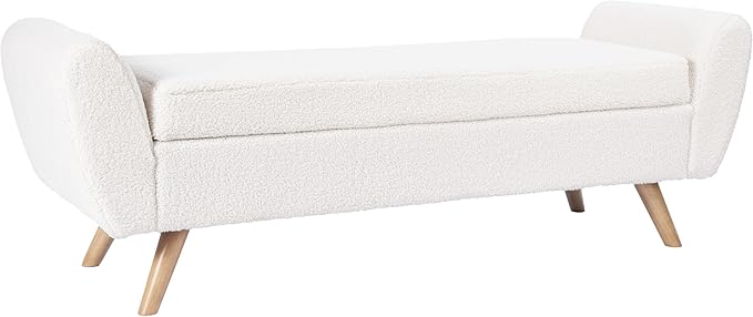 HomePop Modern Storage Bench with Wood Legs Home Décor|Bench with Storage for Living Room & Bedroom - Sherpa Cream-Ruum Studio Home