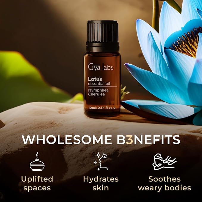 Gya Labs Lotus Essential Oil for Diffuser - 0.34 Fl Oz - 100% Pure Natural Lotus Oil for Skin, Massage, DIY & Candle Making Scent-Ruum Studio Home