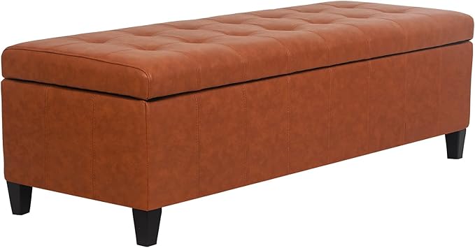Joveco 51 Inch Storage Ottoman Bench,Tufted Leather Storage Bench for Bedroom (51”,Dark Orange)-Ruum Studio Home