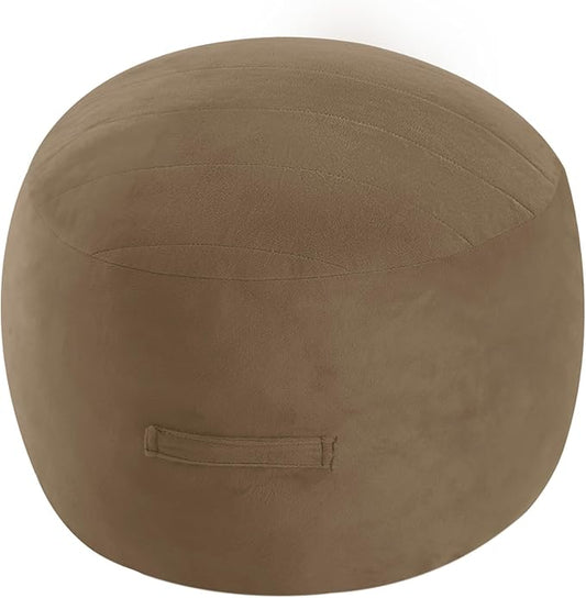 MeMoreCool Round Stuffed Pouf Ottoman Foot Rest, Floor Pouf Foot Stool with Soft Foam Chunk Filling, Small Round Ottoman Footstool Circle Footrest for Living Room, Light Coffee-Ruum Studio Home