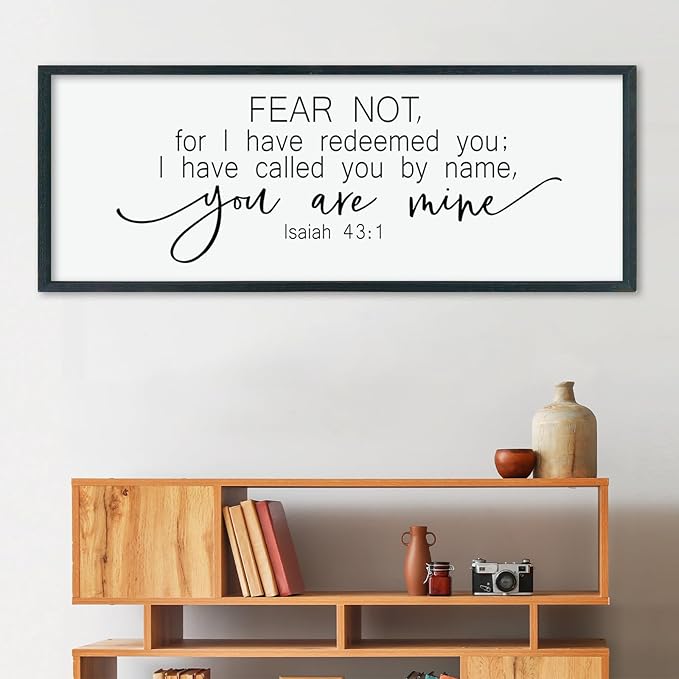 LuZhiQiang Fear Not for I Have Redeemed You Wall Decor Art 40"×15" Isaiah 43:1 Bible Verse Sign Christian Scripture Large Wood Framed Wall Hanging (Black)-Ruum Studio Home