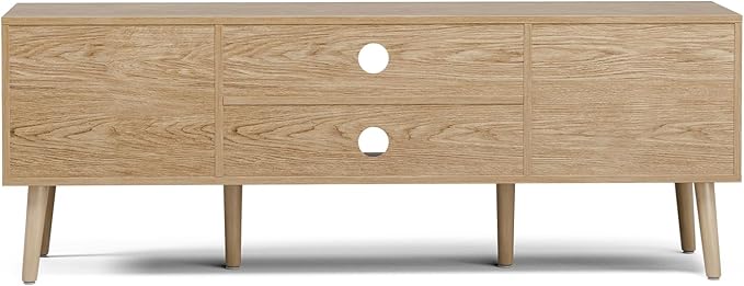 TV Stand for Living Room, Boho Entertainment Center for 55/60/65 inch TVs, Media Console with Fluted Door Cabinets and Open Shelves, for Bedroom, Oak-Ruum Studio Home