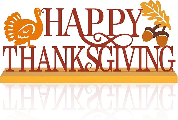 COCHIE Metal Happy Thanksgiving Sign, Fall Leaves Turkey Table Centerpieces Decorations for Home, Office, Shelf, Mantel, Indoor, Traditional Party Supplies Decor (Thanksgiving)-Ruum Studio Home