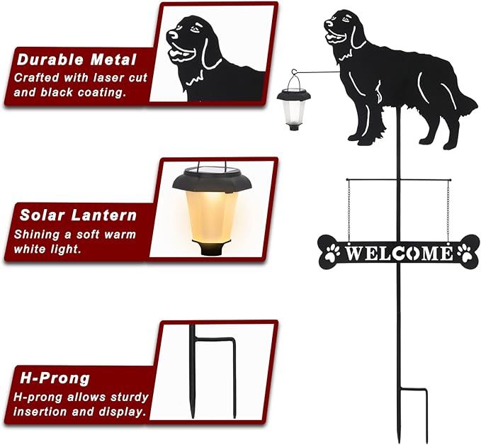 BAYN Solar Golden Retriever Garden Stakes Decorative with a Lantern Dog Silhouette Welcome Sign Outdoor Garden Decor for Yard, Lawn, Patio, Pathway-Ruum Studio Home