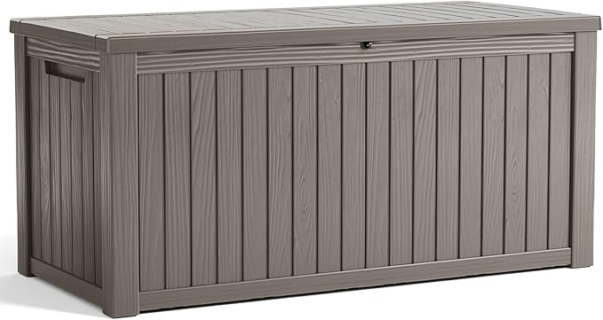 Vixzen 180 Gallon Resin Deck Box, Lockable Outdoor Storage Box for Patio Cushions Storage Furniture,Garden Tools, Pool Supplies, Weatherproof and UV Resistant- Grey-Ruum Studio Home
