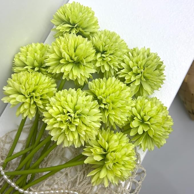 Kimura's Cabin 20Pcs Green Artificial Chrysanthemums Fake Silk Ball Flowers Mums Bouquets Arrangements Wedding Party Decor St Patricks Day Home Kitchen Garden Table DIY Floral Centerpieces (Green)-Ruum Studio Home