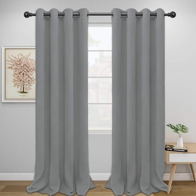 Easy-Going Blackout Curtains for Bedroom, Solid Thermal Insulated Grommet and Noise Reduction Window Drapes, Room Darkening Curtains for Living Room, 2 Panels (52x108 in,Light Gray)-Ruum Studio Home