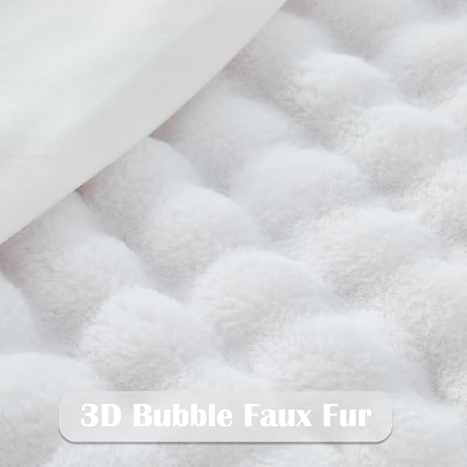 NEWCOSPLAY Faux Fur Twin Blanket White Bubble Blanket Thick Warm Soft for Couch Sofa Bed 550GSM (White, Twin(60"x80"))-Ruum Studio Home