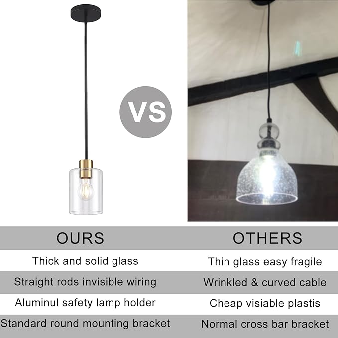 Black Brass Pendant Lights Kitchen Island - Clear Glass Pendant Light Fixture Multiple Stems Rods 3 Units 12 Inch 3 Units 4 Inch (3 Pack Black Brass Downrod)-Ruum Studio Home