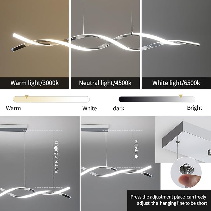 Modern Ceiling Chandelier Light, Acrylic Anti Flicker Pendant Lamp with Remote Control Dimmable 3 Color Mode & Brightness (Warm Cool Neutral Light) for Kitchen Bar-Ruum Studio Home