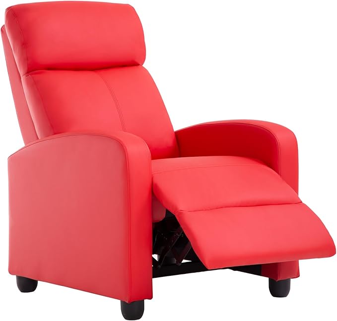 BestMassage | Recliner Chair | No Massage Function | Pu Red | with Lumbar Support, Adjustable Push Back, Wide Armrests, Footrest & Padded Seat | Easy Assembly | for Living Room, Home Theatre-Ruum Studio Home