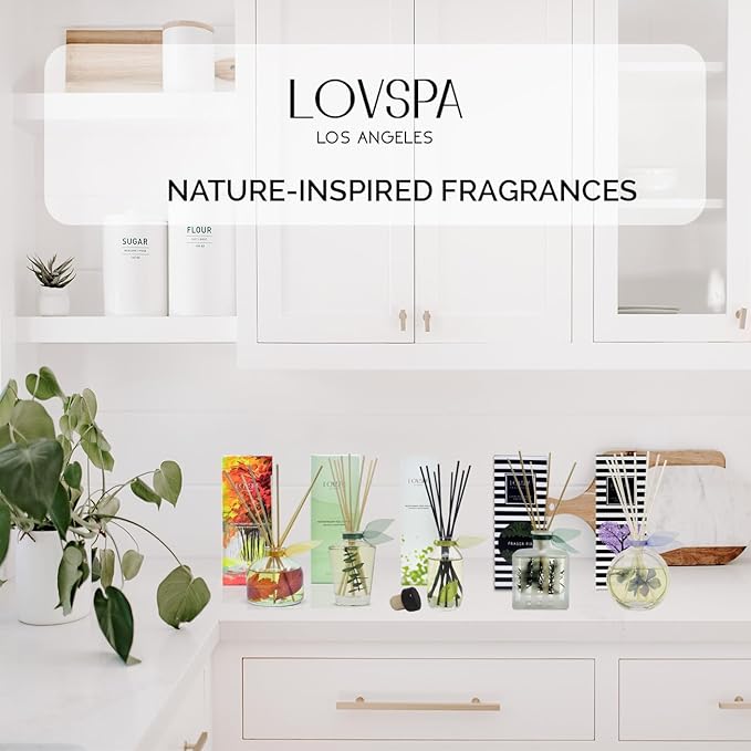 LOVSPA Reed Diffuser Set, Santal (Sandalwood) Scented Oil Diffuser with Sticks, Home Fragrance Accessories for Bathroom Shelf Decor, Aroma Diffusers for Home or Office Fall Decor, USA Made-Ruum Studio Home
