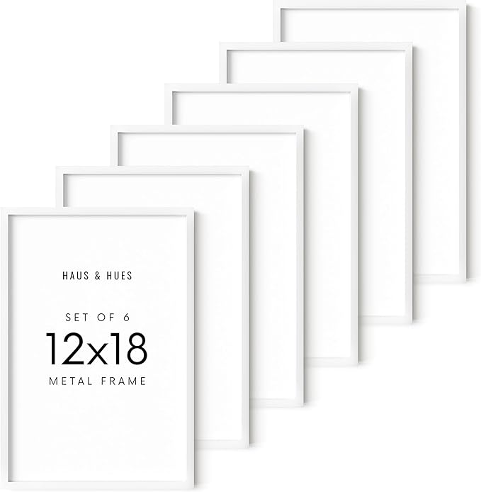 HAUS AND HUES 12x18 White Metal Picture Frames - Features Premium Aluminum, Vertical & Horizontal Hang, Shatterproof Plexiglass - Perfect for Home, Room, Office (12x18 in, White, Set of 6)-Ruum Studio Home
