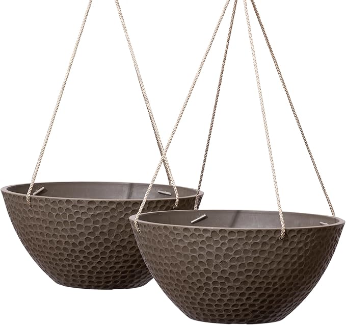 LA JOLIE MUSE Hanging Planters for Outdoor Plants, Large Outdoor Hanging Planters with Drain Holes Ash Brown, Honeycomb (13.2 Inch, Set of 2)-Ruum Studio Home