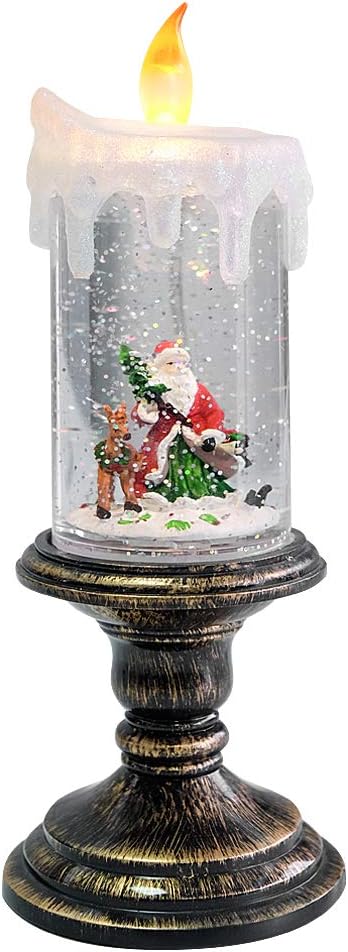 Eldnacele Battery Operated Lighted Flameless Candles Christmas Snow Globe Candle Light Swirling Water Glittering Spinning Candles for Home Decoration(Santa)-Ruum Studio Home