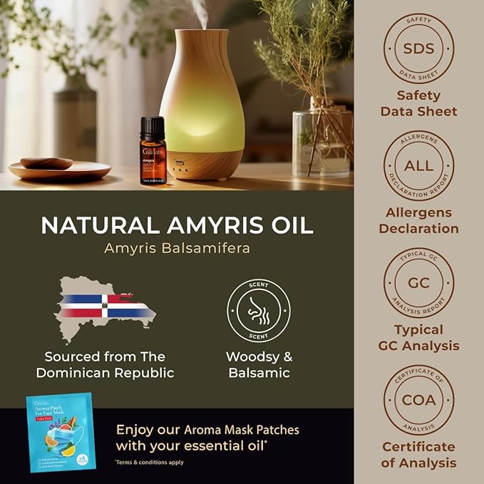 Gya Labs Amyris Essential Oil for Skin - 0.34 Fl Oz - 100% Pure Natural Amyris Oil for Diffuser, Massage, Aromatherapy & Candle Making Scent-Ruum Studio Home