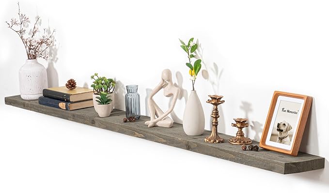 Fun Memories Floating Shelves for Wall Dec, 72"x8" Rustic Reclaimed Wood Shelves, Heavy-Duty Wall Mounted Shelves with Invisible Brackets for Living Room, Bedroom, Kitchen, Grey Finish-Ruum Studio Home