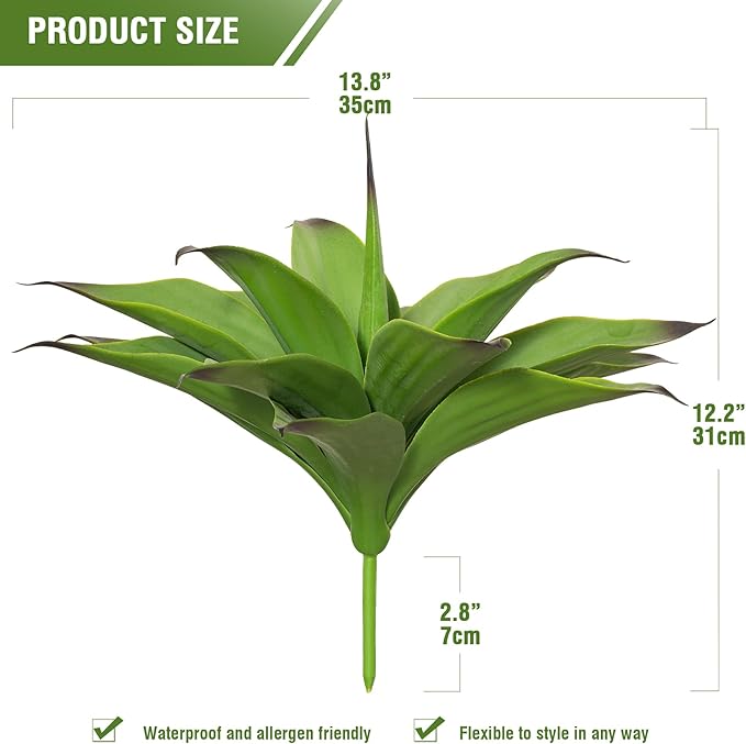 Fake Plants Artificial Agave Plants,Large UV Resistant Fake Agave Planters for Indoor and Outdoor Decorating Tropical Plant Succulents Greenery Indoor Decor13.8 (2Pack, Dark Green)-Ruum Studio Home