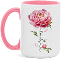 Flower Design Mug With Custom Name, Unique Peony Flower Ceramic Cup, Customized Flower Lover Coffee Mug, Personalized Peony Themed Decorative Cup, Novelty Peony Accent Mug 11oz 15oz-Ruum Studio Home