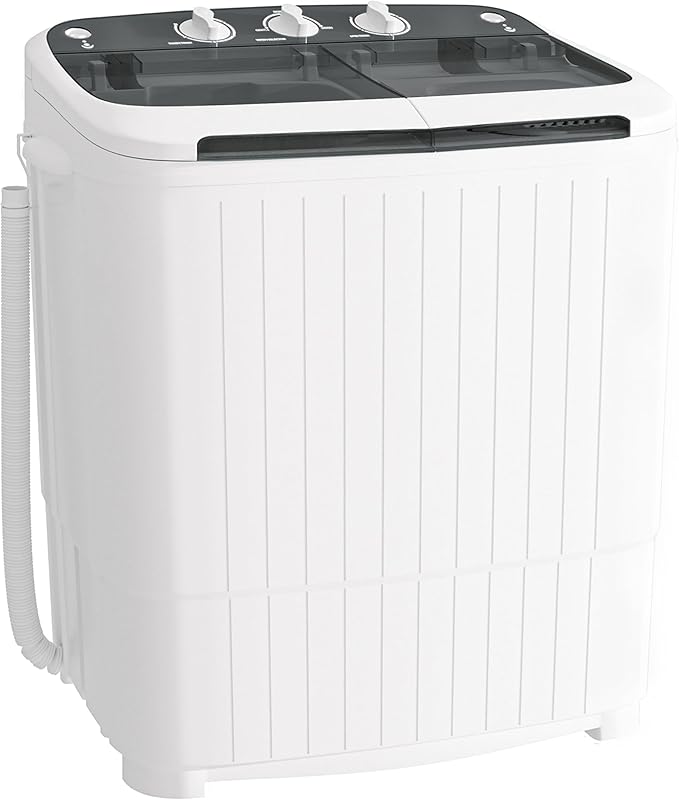 Greenvelly Portable Washing Machine, 16 Lbs Compact Mini Washer and Dryer Combo, Semi-automatic Twin Tub Washer with Drain Pump for Dorms, Apartments, RVs (Grey)-Ruum Studio Home