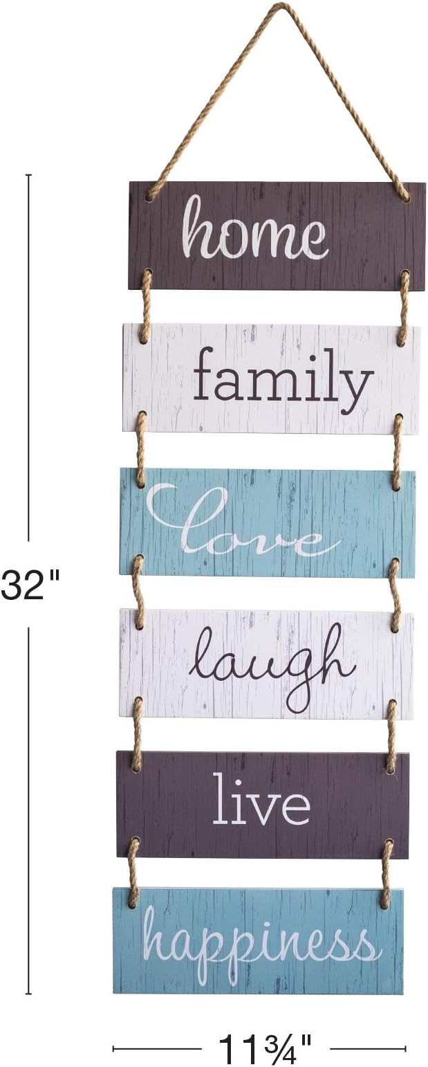 EXCELLO GLOBAL PRODUCTS Large Hanging Wall Sign: Rustic Wooden Decor (Home, Family, Love, Laugh, Live, Happiness) Hanging Wood Wall Decoration (11.75" x 32")-Ruum Studio Home
