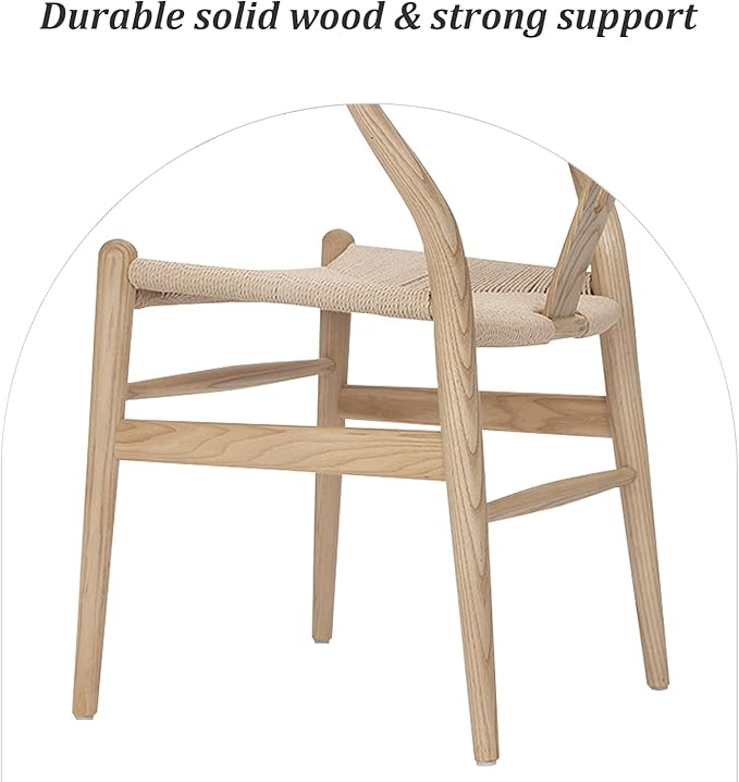 Wishbone Chair Natural Solid Wood Dining Chair/Hans Vegner Y Chair Rattan and Wood Accent Armrest Chair (Ash Wood + Natural Wood Color)-Ruum Studio Home