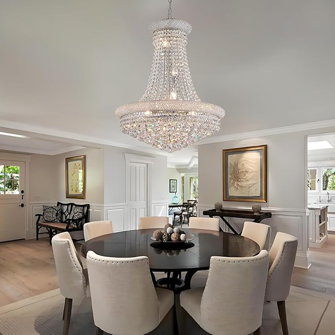 Modern Crystal Chandeliers Foryer Chandelier for High Ceilings, 11-Lights Silver Empire Crystal Chandeliers for Living Dining Room Entryway Hallway(D23.6)-Ruum Studio Home