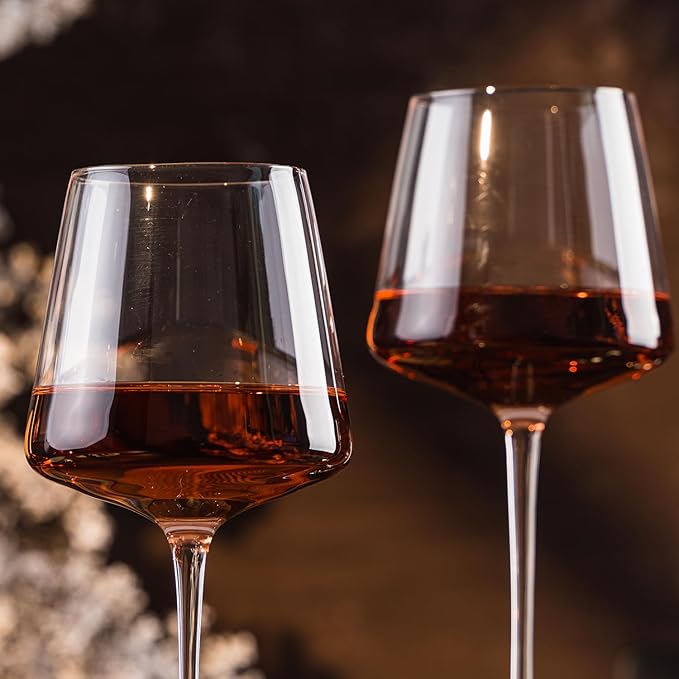 Hand Blown Red Wine Glasses Set of 4 – 23 oz Burgundy Wine Glasses With Long Stem – Large Premium Crystal Wine Glass – Unique Gift for Wedding, Anniversary, Mother’s Day – Clear Christmas, Birthday-Ruum Studio Home