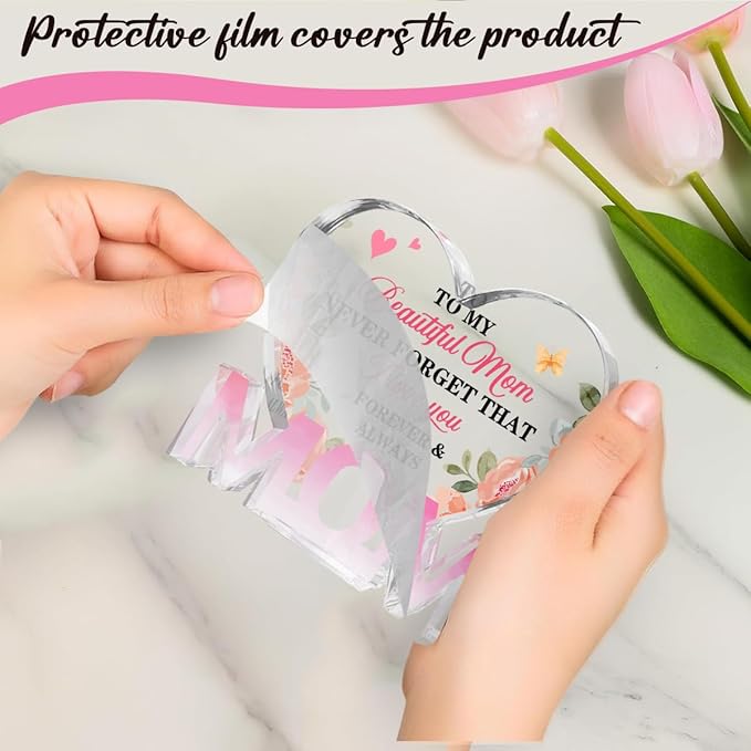 Mothers Day Gifts Best Mom Gifts -Gifts for Mom from Daughter Son - Best Mom Ever Gifts Unique Mother Birthday Acrylic Heart-Shaped Plaque Desk Decorations Present for Mom Christmas Anniversary-Ruum Studio Home