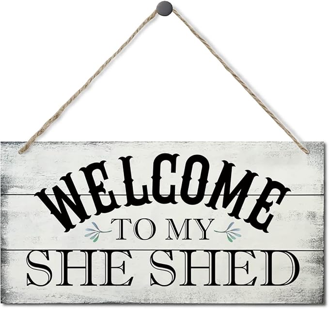 Welcome To My She Shed Decor Sign, Printed Wood Wall Art Sign, Funny Bar Signs for She Shed Room Decor, Hanging Wood Sign Home Decorative, Rustic Farmhouse Welcome Wood Sign Decor Wall Art 12x6 in-Ruum Studio Home