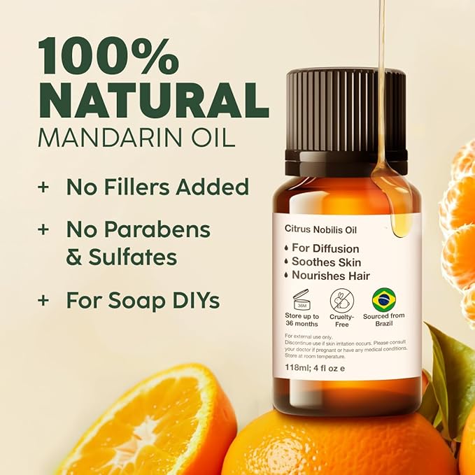 Kukka Mandarin Essential Oil for Diffuser Skin - 0.34 Fl Oz - 100% Pure Natural, Fresh & Citrusy Scent for Aromatherapy,Candle, Bath Bomb & Soap Making Scent DIY-Ruum Studio Home