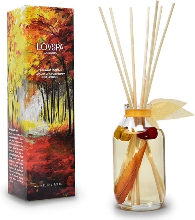 LOVSPA Reed Diffuser Set, Heirloom Pumpkim Scented Oil Diffuser with Sticks, Home Fragrance Accessories for Bathroom Shelf Decor, Aroma Diffusers for Home or Office Fall Decor, USA Made-Ruum Studio Home