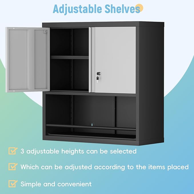 Garage Cabinets,Metal Storage Cabinet with Locking Door,Lockable Wall Mount Cabinet for Storage,Hanging Cabinets for Garage,Kitchen,Office-Ruum Studio Home