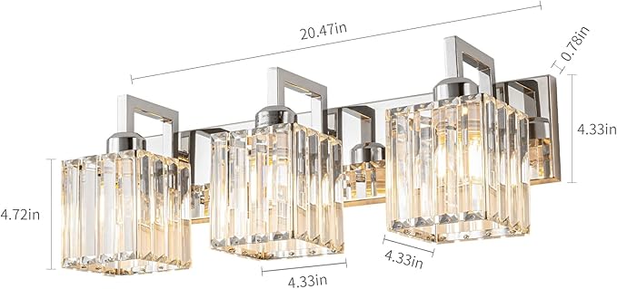 Modern Bathroom Vanity Light 3-Lights Chrome Crystal Wall Lamp Bathroom Modern Crystal Vanity Lighting-Ruum Studio Home