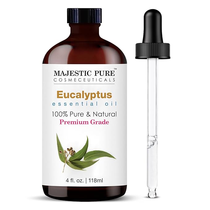 Majestic Pure Eucalyptus Essential Oil with Glass Dropper - Huge 4 Fl Oz - 100% Pure and Natural Eucalyptus Oil - Premium Grade Essential Oils for Diffuser, Aromatherapy, Soap and Candle Making-Ruum Studio Home