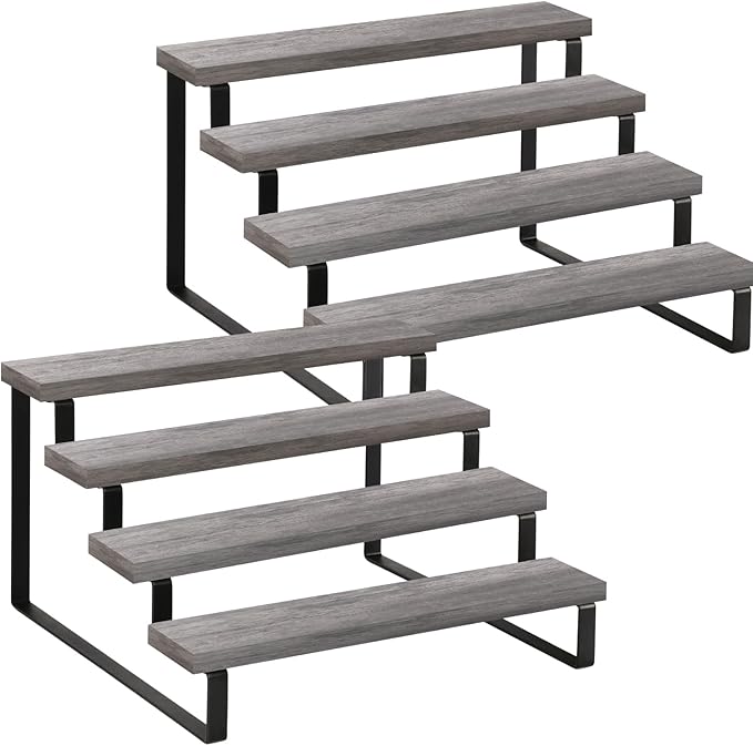 YINMIT Wooden Display Riser Stand, Tiered Perfume and Cologne Organizer Stand, 4 Tier Spice Rack Organizer, Rustic Display Shelf for Candles (4 Tier,2Pack,Grey)-Ruum Studio Home