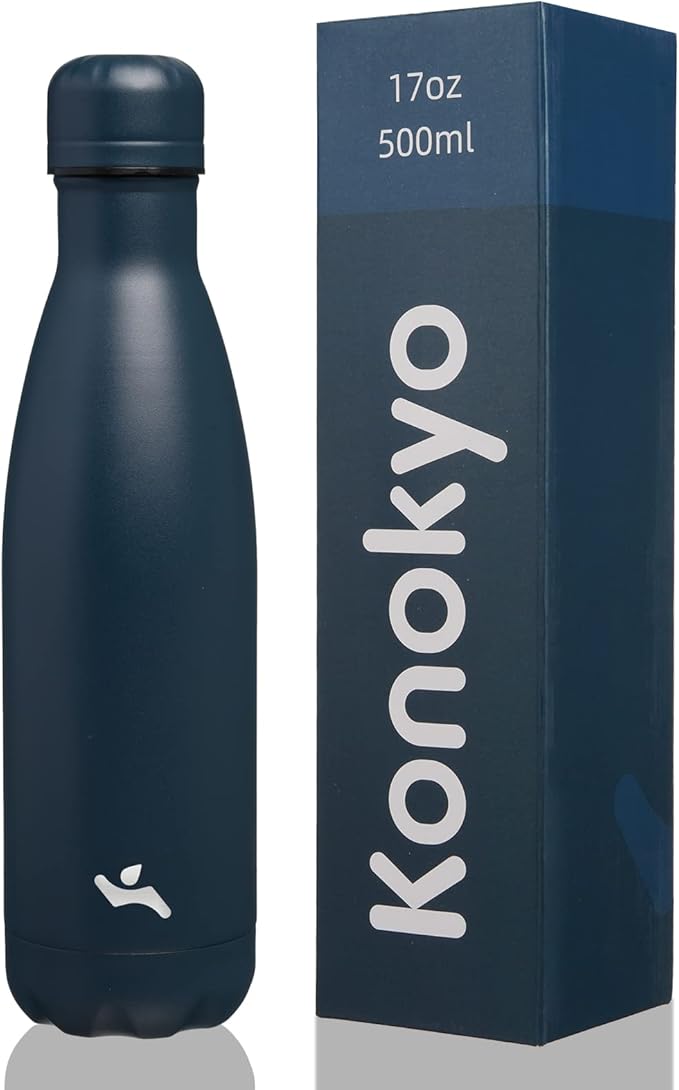 Insulated Water Bottles,17 oz Double Wall Stainless Steel Vacumm Metal Flask for Sports Travel,Navy Blue-Ruum Studio Home