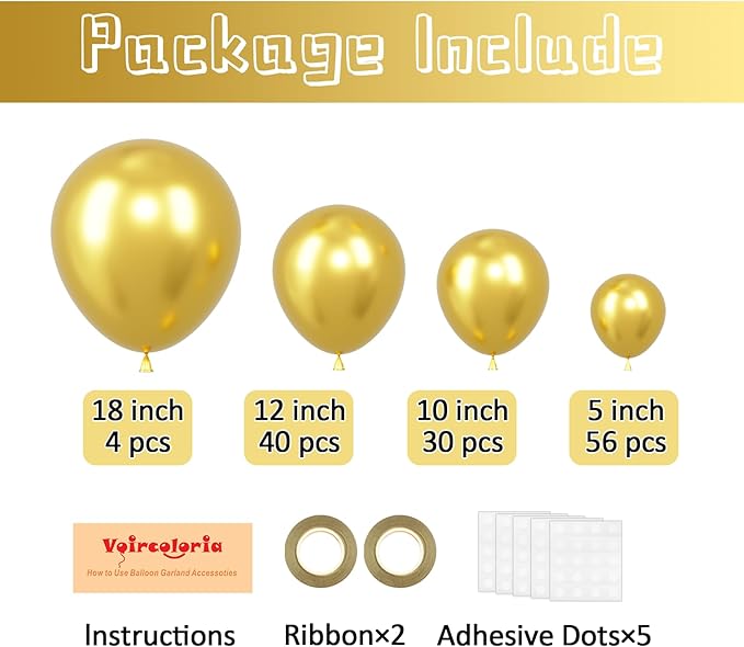 130pcs Metallic Gold Balloons Different Sizes 18" 12" 10" 5" Party Latex Balloons for Birthday Graduation Baby Shower Wedding Anniversary New Year Party Decorations-Ruum Studio Home