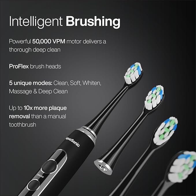 AquaSonic Home Dental Center PRO – Brushing & Flossing Made Easy – Brush & Floss – Power Toothbrush & Water Flosser – Whiter Teeth & Healthier Gums – Black Series Pro+Oral Irrigator-Ruum Studio Home
