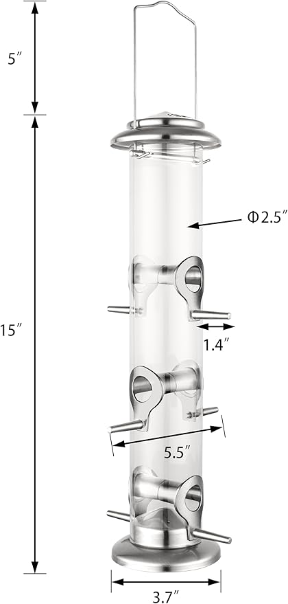 iBorn Metal Bird Feeders 6 Ports Hanging Wild Bird Seed Feeder for Mix Seed Blends, Niger Seed Feeder, Sunflower Heart, Birdbath, Heavy Duty All Metal Nickle Finishing 14 Inch 6Port-Ruum Studio Home