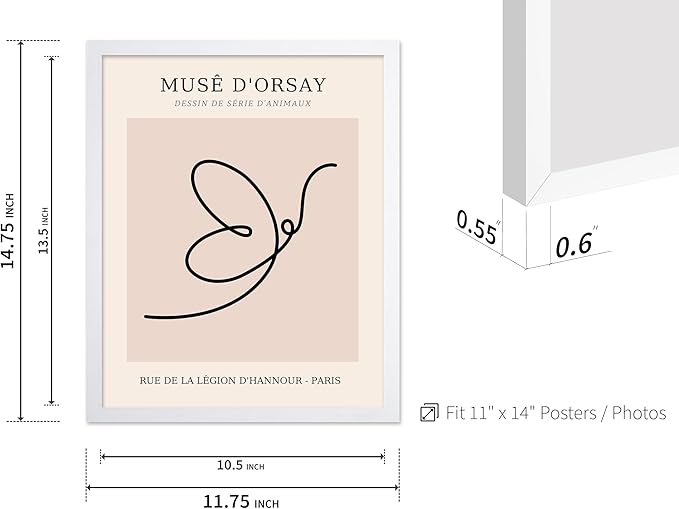 Poster Master Vintage Poster - Retro One Line Butterfly Drawing Print - Butterfly Line Art - Minimal Gift for Him, Her, Animal Lover - Abstract Decor for Home, Office, 11x14 White Framed-Ruum Studio Home