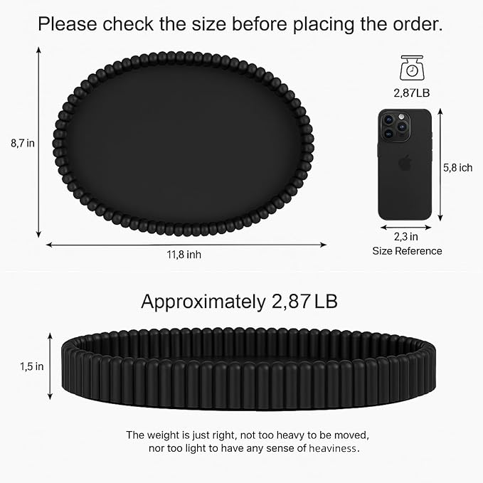 11.8in Decorative Tray for Coffee Table Decor- Modern Oval Concrete Tray for Home Decor- Minimalist Handcrafted Centerpieces Tray for Living Room, Kitchen Dining Table, Entryway (Black)-Ruum Studio Home