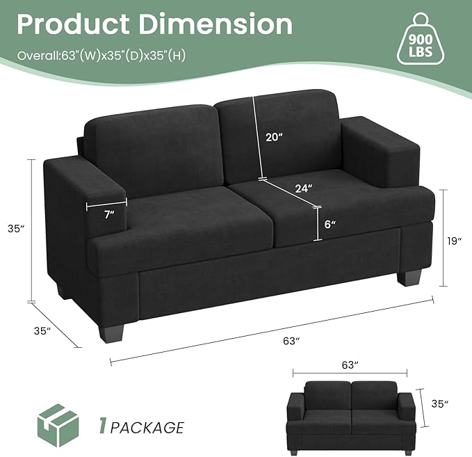 2 Piece Set Comfy Sofa Couch, 3 Seater & Loveseat Sofa with Deep Seats, Modern Sleeper Couch for Living Room, Dark Grey Chenille-Ruum Studio Home