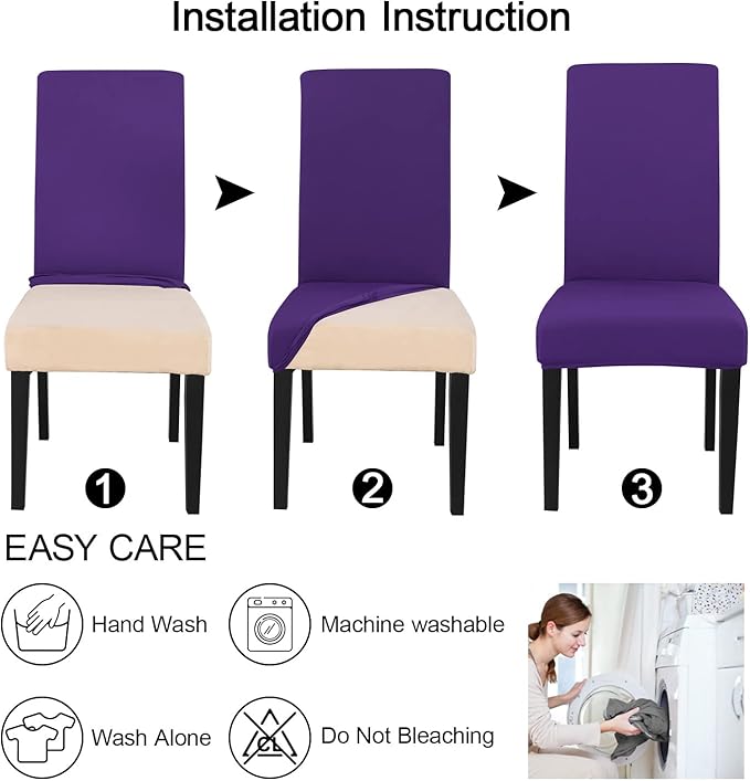 JQinHome Dining Chair Slipcover, High Stretch Removable Washable Chair Seat Protector Cover Set of 2,Chair Covers for Dining Room, Kitchen,Home Party,Wedding Ceremony(Purple, 2PC)-Ruum Studio Home