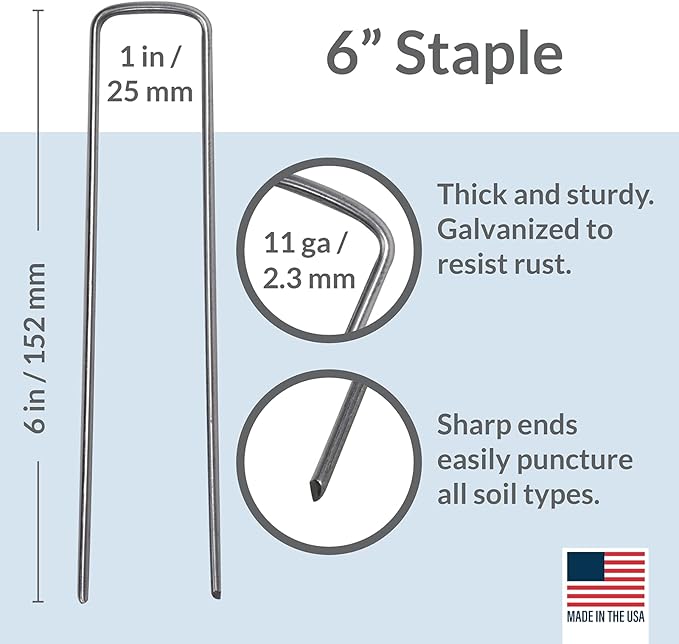 Pinnacle Mercantile USA Made 250 Pack Garden Landscape Staples Weed Barrier Fabric Stakes Galvanized 6 inch Pins Anti Rust Sod Staple 11 Gauge Steel-Ruum Studio Home