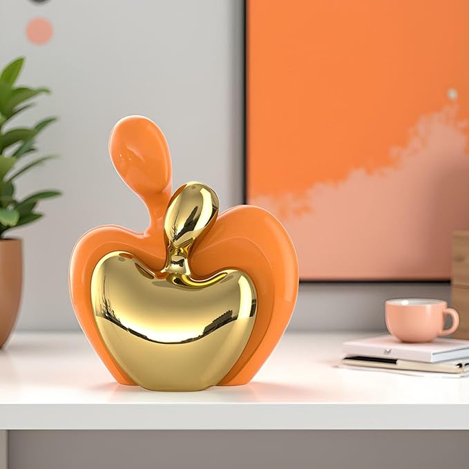 XMGZQ Orange and Gold Ceramic Couple Figurines Home Decor,Wedding Engagement Romantic Gift for Husband Wife,Large Male and Female Love Statue Valentine's Day Birthday,Abstract Hugging Couple-Ruum Studio Home