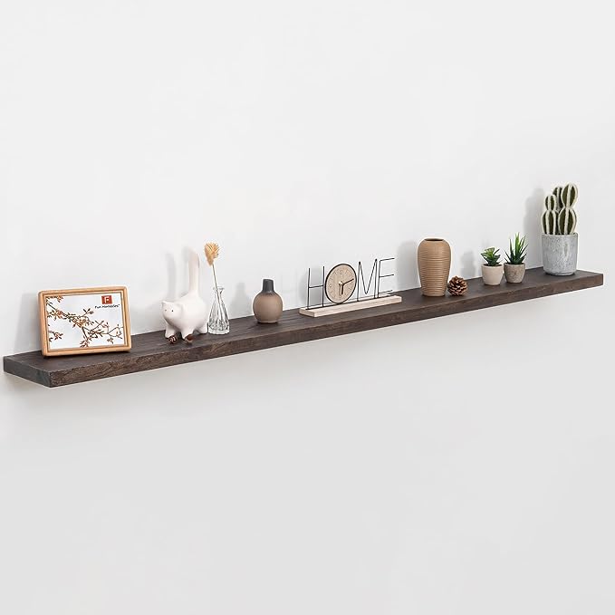 Fun Memories 72 Inch Floating Shelves for Wall, Elm Wood Floating Shelves for Home Décor, Wall-Mounted Display Shelves with Heavy-Duty Bracket, Long Floating Shelf for Kitchen, Living Room, Walnut-Ruum Studio Home