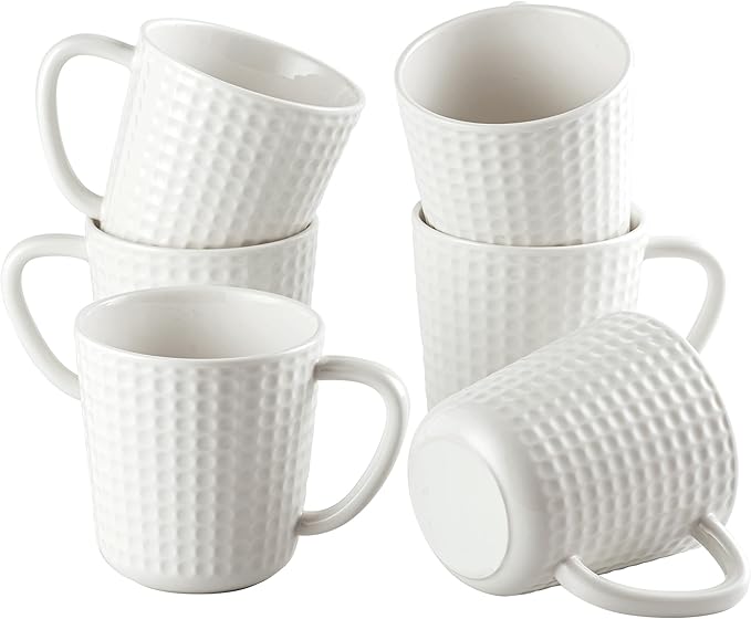 Ceramic Coffee Mugs 15 oz, Large Waffle Embossed Mug Set, Coffee Cups for Latte, Cappuccino, Cocoa, Hot Tea, Mocha, Milk, Housewarming Wedding Present, Microwave & Dishwasher Safe - Set of 6 (White)-Ruum Studio Home