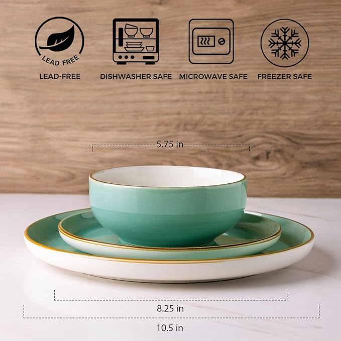 GBHOME Ceramic Dinnerware Sets, 18 Pieces Stoneware Dinnerware Set, Plates and Bowls Sets, Dishwasher & Microwave Safe,Dishes Set | Service for 6-Ruum Studio Home
