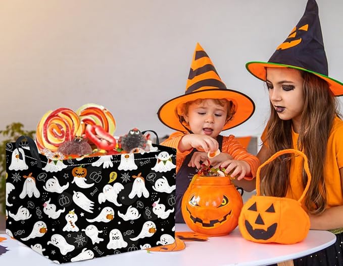 HIYAGON Rectangular Halloween Basket for Boys and Girls Kids Trick or Treat Pumpkin Basket for Halloween Parties Cute Storage Bin Organizer Box Room Decor(Black ghost)-Ruum Studio Home